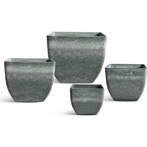 Resin square flowerpot large diameter large size imitation stone pattern art natural texture indoor floor large pot green plant