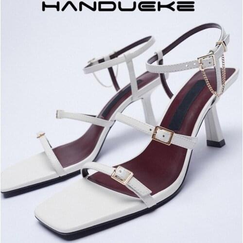 Summer WomenS Shoes 2021 New One-Word Buckle Open Toe Stiletto High Heels Square Head Fairy Roman Fashion Sandals