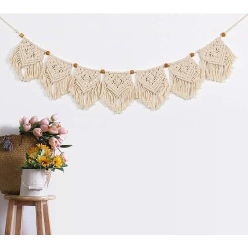 Macrame Woven Wall Hanging Fringe Garland Banner Boho Chic Wall Decor Woven Home Decoration For Apartment Bedroom