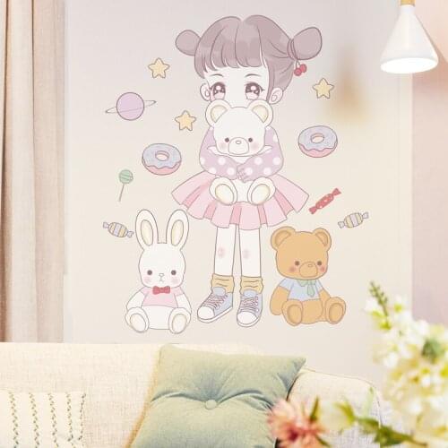 Cartoon Girl Wall Sticker Home Decor for Kids Room Bedroom Wall Decoration Aesthetic Cartoon Wallpaper Art Decals