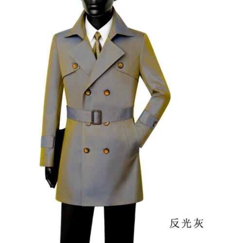 Mens trench coats reflective discoloration spring autumn man double breasted coat men clothes overcoat long sleeve S - 9XL