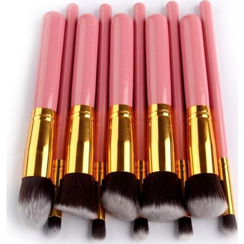 Pro 10 Makeup Brushes Set Powder Face Blush Foundation Contour Eye Lip Makeup Cosmetic Brush Kit Pincel Maquiagem
