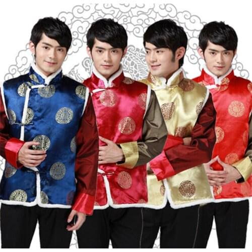 New Men Chinese Style Tang Suit Print Vest Thicken Goden Dragon Suit for Mens Wu Tang Traditional China Fashion Clothing