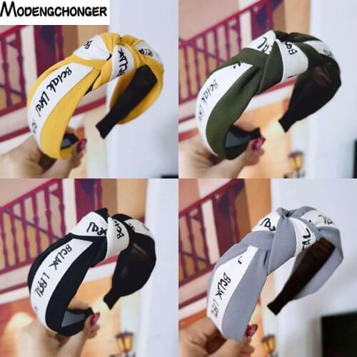 New Fashion Wide Side Knotted Headband Turban Hair Bezel High Quality Hairand Letter Printed For Women Girls Hair Accessories