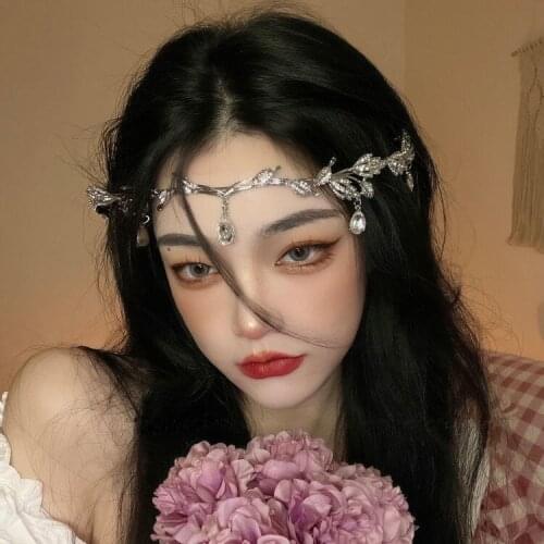 Bohemian style crystal leaf hair hoop Chinese ancient style headdress tassel hair ornaments eyebrow jewelry women