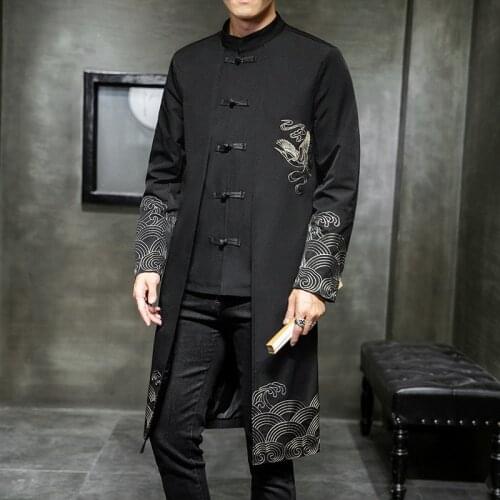 Chinese Style Clothes Tang Suit Cotton Line Long Hanfu 2020 Ancient Style Coat National Style Robes Gown Men Windbreaker 30487