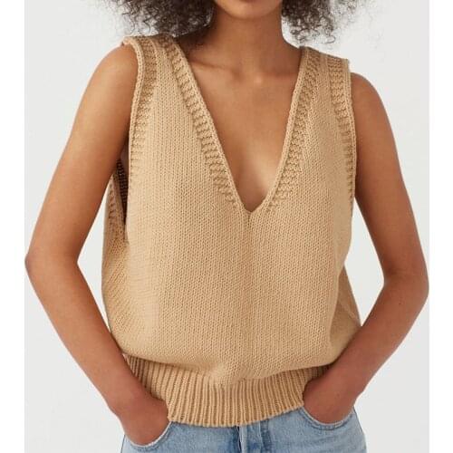 Solid Women V-Neck Knitted Vest 2021 New Spring Autumn Sweater Vests Female Casual Sleeveless Twist Knit Pullovers