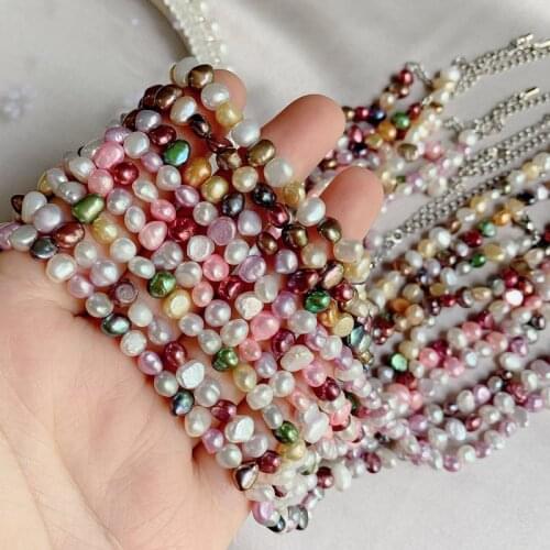 Elagant Natural Freshwater Pearl Necklace Wedding Jewelry Mixed Colorful Chakra Irregular Baroque Pearl Strand Choker Collier