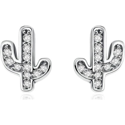 My Lovely Cactus Stud Earrings Simple Temperament Shining Crystal Zircon Earrings for Woman Girls Jewelry Gift
