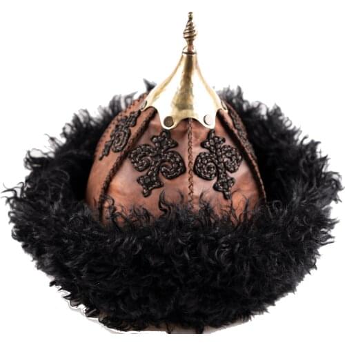 Sultan Börk Kubbeli Hat Orginal Calfskin Sheepskin Furry Börk 100 Leather Metal Detail Quality Hat Brown