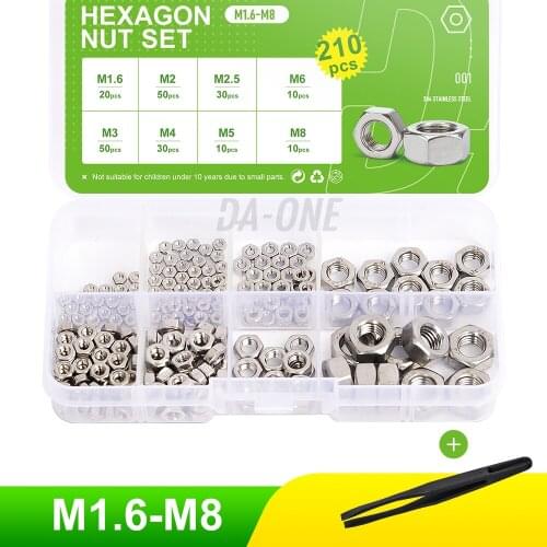 Hexagon Stainless Fasteners Bolt Nut Set M1.6 M2 M2.5 M3 M4 M5 M6 M8 M10 M12 Threaded Retainer Set of Hex Nuts with Free Gift