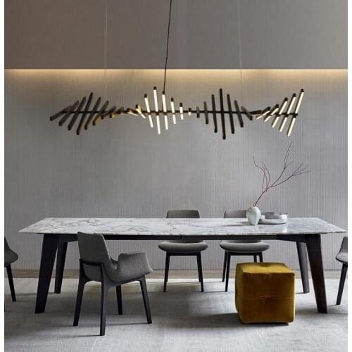 Nordic Linear Fishbone Shape Chandelier For living room lamp Modern Strip Hanging lamp For Restaurant Office lights Fixtures