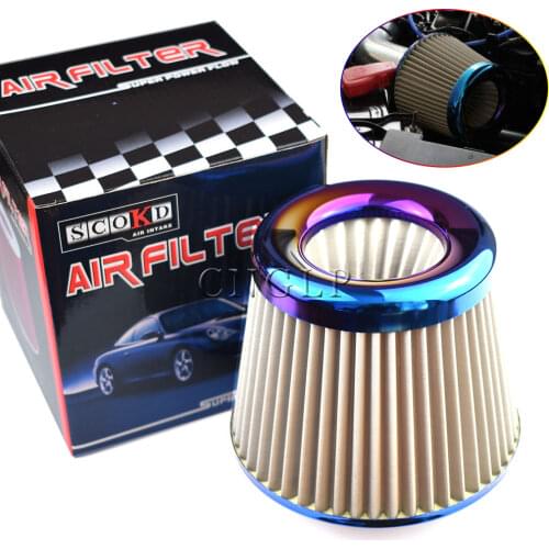Universal Racing Car Air Filter Stainless Steel Burnt Blue 3" 76mm Power Intake High Flow Cold Air Intake Filter Cleaner
