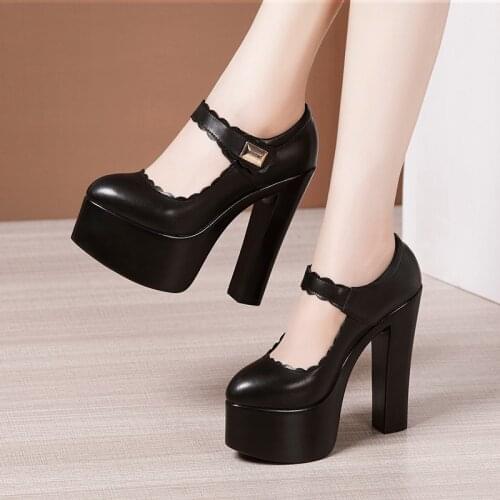 15cm Extremem Block High Heels Shoes for Model Party Spring Fall 2021 Pointed Head Chunky Platform Shoes Women Sexy Formal