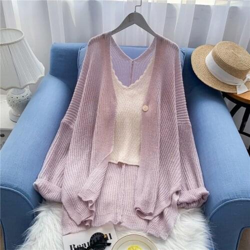 Long Knitted Women Sweaters and Cardigan 2021 Summer New Long-sleeved Loose Solid Casual All Match Womens Outwear Coat Tops