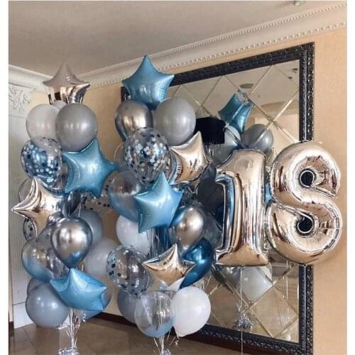 1set 18 Years Old Boy Girl Birthday Party Decoration 30inch Number Balloon Blue Silver Star Foil Balloons Adult Ceremony Party