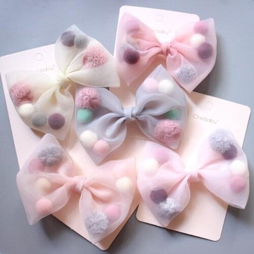 1PC New Princess Style Plush Ball Colorful Yarn Lace Bow Girls Duck Side Hair Clips Childrens series Hair Accessories