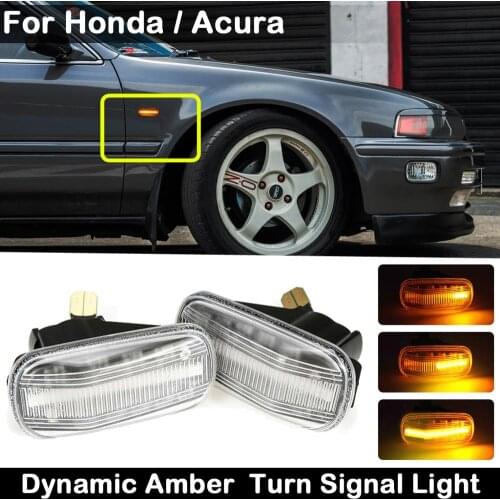 2Pcs Clear Lens LED Side Marker Lamp Dynamic Amber Turn Signal Light For Honda Accord Civic S2000 For Acura Integra RSX NSX