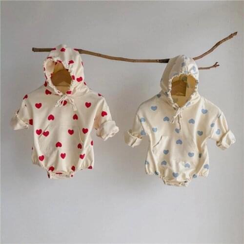 2021 Srping Autumn Newborn Baby Boys Girls Long Sleeve Hooded Loving Heart Rompers Baby Toddler Boys Girls Jumpsuits Clothes
