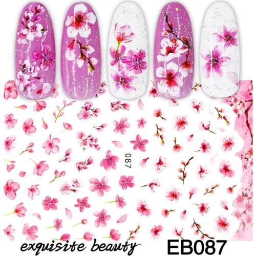 3D Stickers for Nails Summer Sticker Peach Blossom Flower Branch Designs Nail Art Decorations Foil Wrap Manicure Accessories