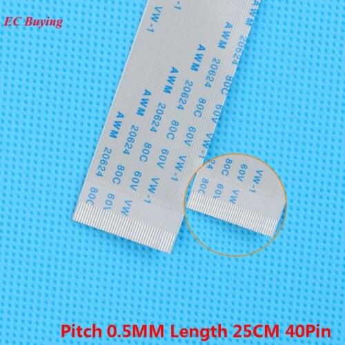 5Pcs FFC 250mm 40Pin Flexible Flat Cable 40 Pin Ribbon Cable Reverse Direction 0.5mm Pitch 25cm Length Opposite 40Pins For TTL