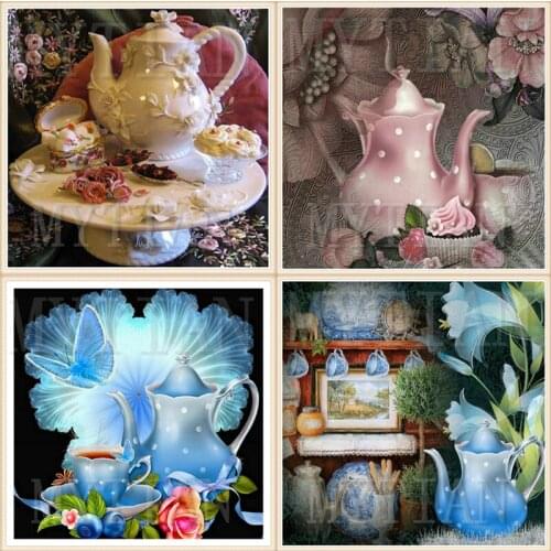 5D Diamond Painting Teapot art Flower Diamond Painting Cross Stitch Kits Diamond Embroidery Diamond Mosaic Home Decoration