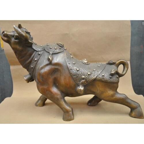 Bi002103 16'' China Fengshui Zodiac Strong Bull Ox Buffalo Bronze Statue
