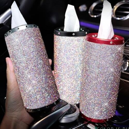 Bling Bling Black Car Tissue Box Cover Cup Holder for Home Car Office Decor Universal Type