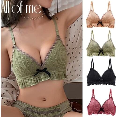 Women Push Up Bra Embroidered Sexy Lace Lingerie Soft Bralette Wireless Brassiere Gathered Female Underwear Crop Tops For Girls