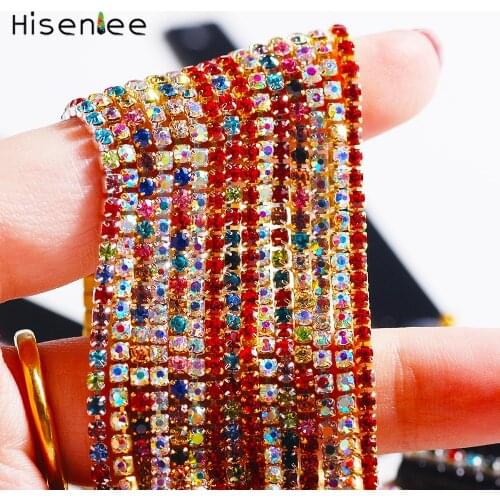 17 Kinds Color 4 Yard/ Roll Gilded Base Clear Crystal SS6 (2MM) Intensive Gilded Base Diy Beauty Accessories Rhinestone Chain