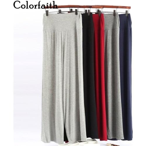 Colorfaith New 2021 Womens Spring Autumn Women Pants Wide Leg High Waist Sweatpants Wild Modal Ankle-Length Trousers P902AB