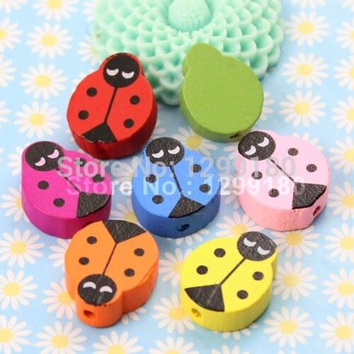 50pcs/lot Random Mixed colors Lead-free Animal ladybug Wood Beads for Bracelet/Necklace DIY accessories approx19x15mm K00310