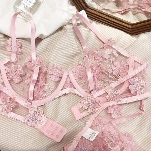 Bra & Briefs set womens ultra-thin embroidered bra panties suit underwire top support see-through sexy ladies lingerie sets