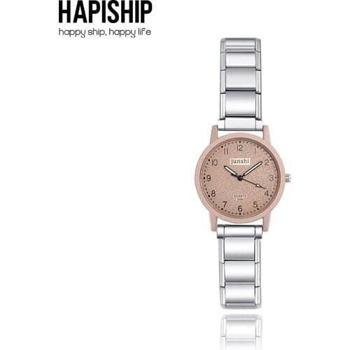 Hapiship Fashion Men Womens Stainless Steel Wood Grain Watch 13mm Bracelet Bangle For Friend Wife Birthday Gift Jewelry G200