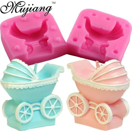Mujiang 3D Baby Stroller Silicone Candle Mold Resin Clay Soap Molds Fondant Cake Decorating Sugar Paste Chocolate Candy Moulds