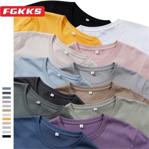 FGKKS 2021 Summer Brand Cotton Mens T-Shirt Short Sleeve Pure Color s Clothing Tshirts Male Tops Tee Clothing