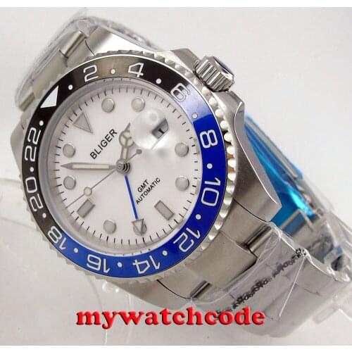 40mm bliger white dial GMT sapphire crystal automatic movement mens watch B194