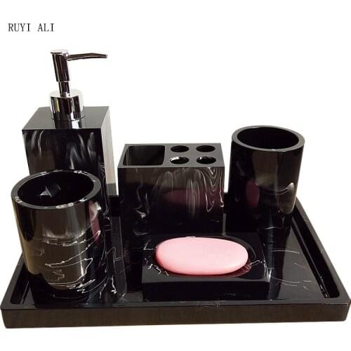 5pcs/6pcs Bathroom Kit Accessories Set Bathroom Tray Imitation Marble Resin Wash Suit Soap Dish Toothbrush Holder Soap Dispenser