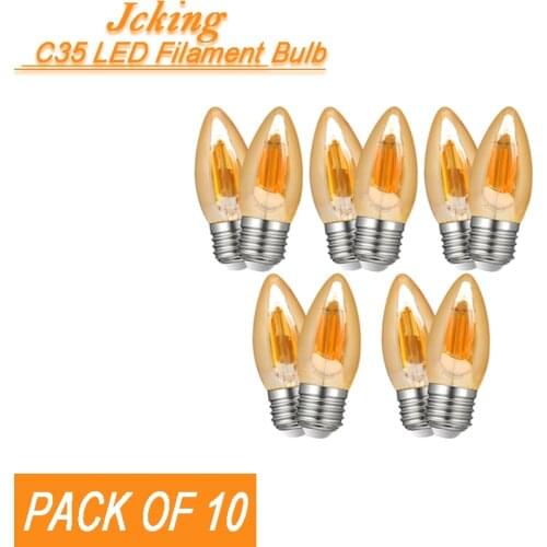 Pack of 10 JCKing Dimmable 2W/4W/6W/8W E26/E27 LED Filament Bulbs Candle tip LED Amber Bulb LED Antique Chandelier