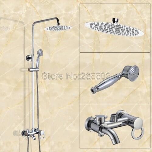 Modern Wall Mounted Chrome Brass Rainfall Bathroom Rain Shower Faucet Set Single Handle Tub Mixer Tap + Hand Shower Spray lcy336