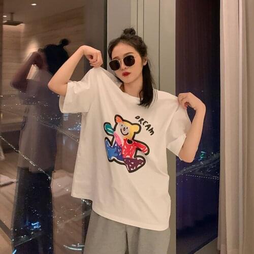 2021 News Popular Womens Wear T-Shirt Loose Colour Bear Short Sleeve Summer Base Lovely Casual Student Girl Jacket Tshirt