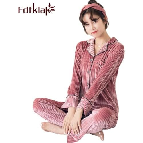 Fdfklak Autumn Pyjamas Women Pajamas Sets With Pants 2020 Solid Long Sleeve Silk Sleepwear Pijama Mujer Female Nightsuit