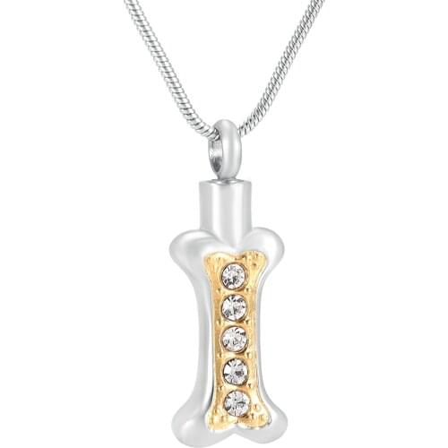 IJD9874 Pet Dog Bone Stainless Steel Cremation Pendant Necklace Crystal Memorial Funeral Ashes Keepsake Urn Necklace