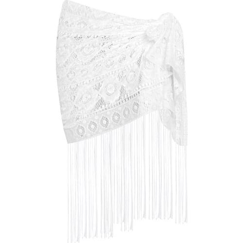 Kili Womens Fringed Sexy Lace Beach Sunscreen Clothes Hollow Skirt Bikini Blouse One Size