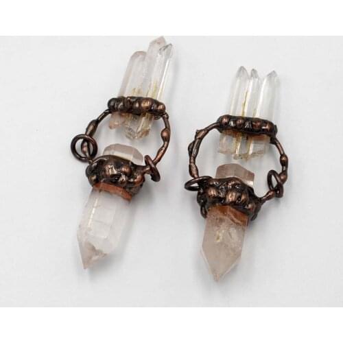 5pcs Trendy Natural Healing Point Stone Pendant Clear Quartz Crystal Cluster Hexagonal Pendant Charms Mineral Ore Energy Stone