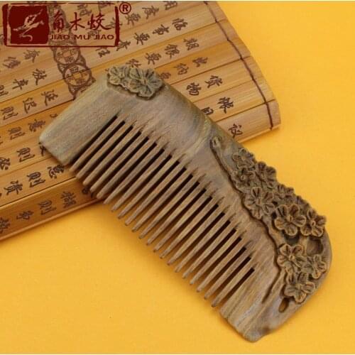 100% Natural Genuine Brazil Green Sandalwood HD Handmade Carved, pocket comb health care hair comb antistatic