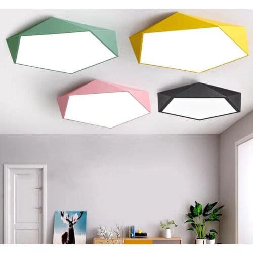 Macaron color Nordic geometric polygon wrought iron led ceiling lamp personality creative living room bedroom dining room lamp