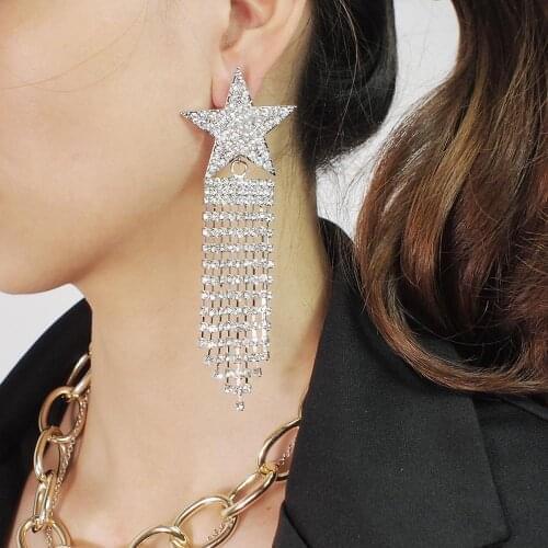 Luxury Rhinestones Tassel Earrings Star Statement Drop Dangle Earrings For Women Bride Party Wedding Jewelry 2020 UKEN