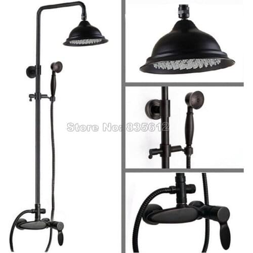 Black Oil Rubbed Bronze Luxury Bathroom 8.2 inch Rainfall Shower Faucet Set + Hand Spray + Single Handle Mixer Taps Wrs431