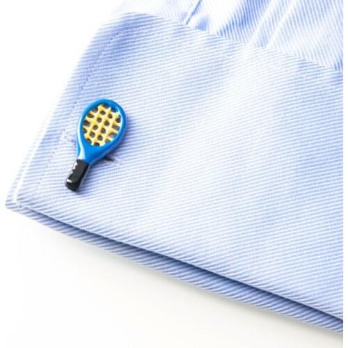 Retail Enamel Tennis Racket Cufflinks Blue Silvery Color Design Sport Cuff Buttons For Mens Suits Cuff Jewelry Party Gifts
